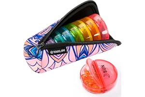 YAKLIM Weekly Pill Organiser 2 Times A Day, Pill Boxes 7 Day with Zipper Neoprene Case for Travel for Easy of Use, Round Medicine Storage Box, Tablet Organiser for Vitamin Fish Oils Supplement (Pink)