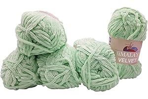 ILKADIM Himalaya Velvet 90007 - 5 ovillos de 100 gramos de lana de punto de microfibra de poliéster, lana de bebé, aterciopelada, 500 gramos, color menta