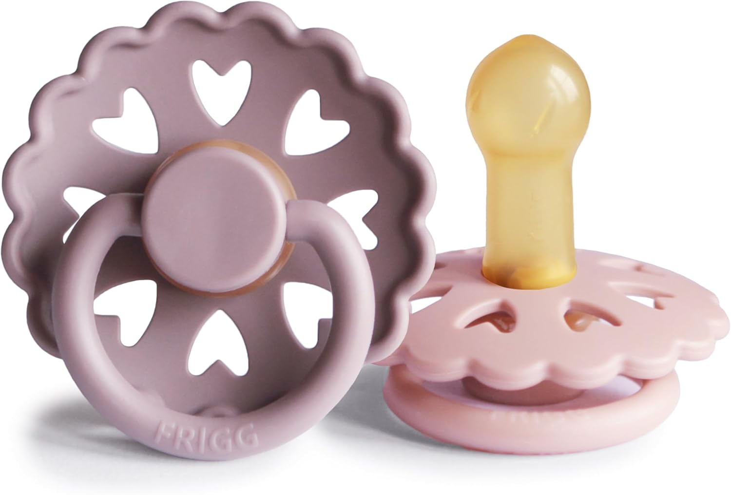 FRIGG Fairytale Chupete 2-Pack | Chupete de látex | Sin BPA | Fabricado en Dinamarca | Tetina simétrica tipo cereza | (Twilight Mauve/Primrose, Talla 2 (6-18 Meses))