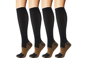 WOAYSUN 4 Pairs Copper Compression Socks for Men & Women 15-20 mmHg Medical Graduated Compression Stockings for Sports Running Plantar Fasciitis Nurses Shin Splints Diabetic