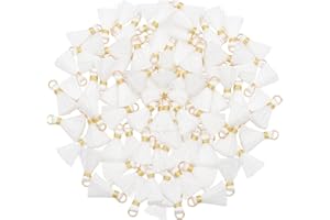 AEBDERP Mini Tassel DIY Jewellery Making: 100 PCS Small Craft for Key, Girl Earring, Bracelet, Necklace, Keyring, Long Ribbon, Curtain, Sewing Trim, Garland, Dress, Art Beaded, Party Decoration (White)