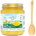Farm Naturelle-A2 Desi Ghee Cow from Grass Fed Sahiwal Cows | Vedic Bilona method-Curd Churned-Golden | Grainy & Aromatic, Keto Friendly, NON-GMO | Glass Jar- 500ml+50ml Extra and a Wooden Spoon.
