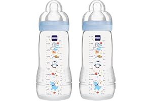 MAM Easy Active Lot de 2 biberons (330 ml) avec tétine MAM Taille 2 en silicone SkinSoft, bouteille de lait avec forme ergonomique, 4 mois et plus, espace