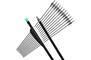 e5e10 12Pcs 33" Fiberglass Hunting Arrows with Replaceable Screw-in Point and Explosion Proof Tail White and Black 3 Fletches Target Practice Arrow for Compound and Recurve Outdoor Gift