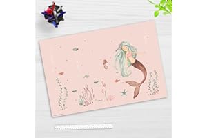 COVERYOURDESK WWW.COVER-YOUR-DESK.DE Tapis de bureau enfant - Sous-main Lavable - Motif sirène dans la mer rose - En vinyle de qualité supérieure - 60 x 40 cm - Fabriqué en Allemagne