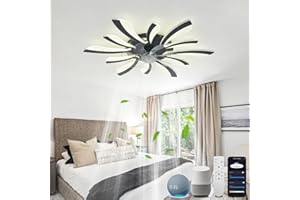 ‎YOLEDY YOLEDY Lampe mit Ventilator Leise mit Fernbedienung, Moderne Deckenventilator mit Beleuchtung 2.4GHz WiFi Funktioniert mit Alexa Google Home, für Schlafzimmer, Küche, Schwarz