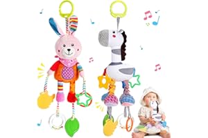 WIKAY Wiaky Baby Pram Pushchair Toys Multifunctional Animal Rattle Baby Sensory Toy Clip On Car Seat Baby Activity Hanging Plush Soft Toys with Teething Game for Newborn Toddlers (Rabbit & Zebra)