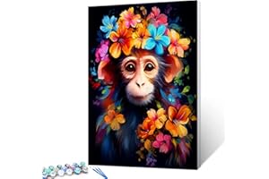 Tucocoo Kit de pintura de flores de mono por números con pinceles y pigmento acrílico sobre lienzo para adultos, lindo dibujo de primer plano de animales para decoración de pared del hogar, regalos,