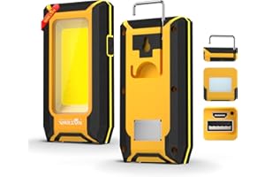 WARSUN Linterna de Trabajo Portátil Linterna Taller LED Recargable 1500 Lumens COB LED Lámpara con Base Magnético y Gancho para Hogar, Taller, Automóviles, Camping, Emergencia (Amarillo)