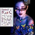 S.A.V.I Neon Temporary Tattoos, Glow UV Neon Body Face Skin Large Tattoo, Flowers, Butterflies, Armband, Tattoos Flash Fake Waterproof Tattoo Stickers for Women Men Girls Body Art, Size- 21x15CM