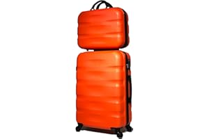 CELIMS - Medium Suitcase Set 65cm 20kg with Vanity/Toiletry Bag | Medium-Size Luggage with Vanity Case | Checked Luggage | Orange