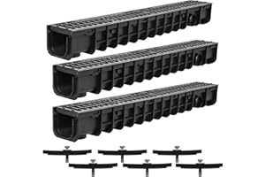 Melko Canal de drainage C250 - 3 m - Grille en fonte - Convient pour DN75 et adaptateur pour DN110