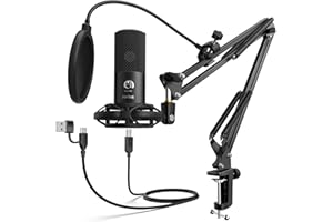 FIFINE USB Microphone Kit Condenser Studio Microphone for Computer, PC Mic with Adjustable Scissor Boom Arm Stand Shock Mount Volume Control for Gaming,Streaming,Podcast,Recording Vocal,YouTube-T669