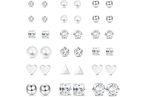 Milacolato 18 paia Acciaio Inossidabile Orecchini Set Donna con Tondo CZ Chiaro Piercing Trago Orecchio Cartilagine