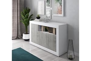 Dmora Credenza A Tre Ante E Un Vano Aperto, Cm 137 X 86 X 42, Colore Bianco E Cemento