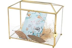 Homtone 26 cm Große Glas Hochzeit Kartenbox mit Schlitz und Schloss, Geometrisches Terrarium Gold Glaskasten, Vintage Präsentationsbox für Hochzeitsempfang, Tafelaufsatz