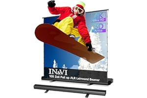IN&VI ALR Tragbare Leinwand Beamer 100 Zoll Format 16:9,Hochziehbare Pull-Up Beamer Leinwand mit Ständer,Ideal für Heimkino, Innen-/Außenfilme