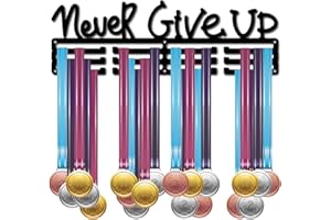 CREATCABIN Never Give Up Porta Medaglie Sportive Espositore Appendiabiti Decorazione Acciaio Metallo Appeso Premio Montaggio A Parete per Conservazione Badge Corsa Calcio Nuoto Oltre 60 medaglie, Nero