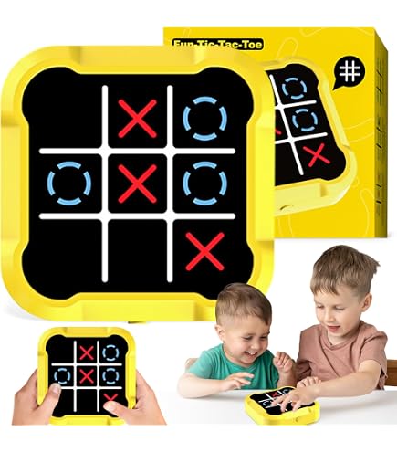 KIMIGO Tic Tac Toe, Gioco Tris Elettronico,Portatili Giochi Di Puzzle Smartconsole Portatile Per Puzzle 5 In 1 Regali Di Giochi Da Tavolo Per Bambini E Adulti Giallo 0 5