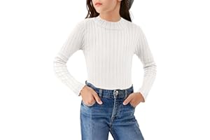 Arshiner Niñas Camiseta de Manga Larga Térmica Niño Medio Cuello Alto Camiseta Elegante Suéter Cuello Redondo Casual Otoño Invierno Manga Larga para Niñas 5-13 años