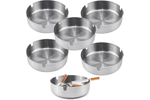 WPPQWP Cendrier Exterieur, Lot de 5 Cendrier Extérieur en Acier Inoxydable, 10 cm Rond Cendrier à Cigarettes, Cendrier Portable Intérieur, Cendriers pour Kitchen/Camping/Restaurant/Bureau