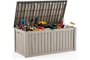 DRATO 120 Gallon Large Deck Box, Outdoor Storage Box for Patio Furniture, Patio Cushions, Gardening Tools, Pool Supplies,660lbs Weight Capacity,Waterproof Resin Storage Boxes