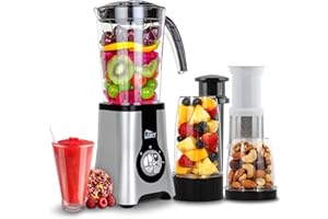 UTEN Blender Smoothie 1,25 l, 380 W, mini blender kuchenny, blender 5 w 1 do koktajli mlecznych, soków owocowych i warzywnych, przenośny blender do uprawiania sportu, podróży i domu