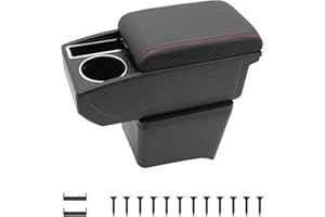 KAERGK Auto Armlehnen für VW Polo Vento 2002-2009 Mittelkonsolen für Kfz Doppelter Stauraum mit Getränkehalter Einfache Montage Bequemes und strapazierfähiges Leder Schwarz (Rote Linie)