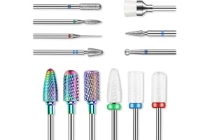 ROLOKIT 13PCS Nail Drill Bits Set, 3/32” Professional Drill Bits Nail Tech, Tungsten Carbide Diamond Ceramic Efile Nail Bits with Brush, Cuticle Remover Bits for Acrylic Gel Dip Powder Nail Manicure