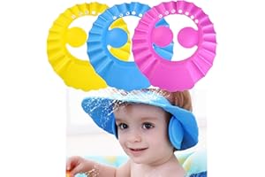 TWSHINY Baby Shower Cap,3Pcs Adjustable Baby Shampoo Cap Waterproof Bath Cap for Baby Kids (Pink, Blue, Yellow)
