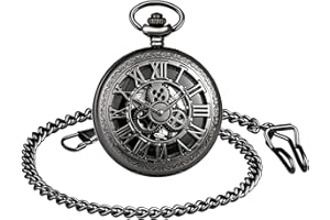 SUPBRO Damen Herren Taschenuhr Römische Loch Ziffern Analog Mechanische Kettenuhr Uhr Pocket Watch mit Kette Pullover Kette