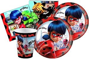 Isola Party Kit festa di compleanno Miraculous Lady Bug eco-friendly (24 piatti, 24 bicchieri, 40 tovaglioli)