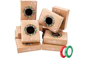 FRGASGDS Scatole regalo Natale 12 Pcs Confezioni Regalo dolcetti e 2 rotoli di nastro, biscotti, dolci,caramelle scatole regalo per Natale,compleanni,vacanze,Ringraziamento,i regali di compleanno e il partito