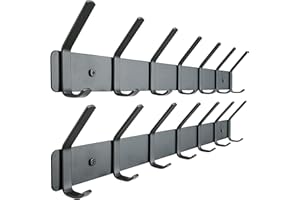 Honsky Garderobenhaken,Garderobenleiste,Wandgarderobe,Hakenleiste mit 7 Doppelte Haken,Hakenleiste Garderobe für Jacken,Mäntel,Schals,Schwarz (2 Stück)