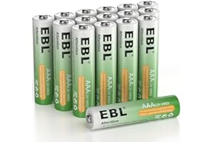 EBL Rechargeable AAA Batteries, Ni-MH Triple A High Capacity 1.2V Pre-Charged 1100mAh Rechargeable Batteries 16 Counts