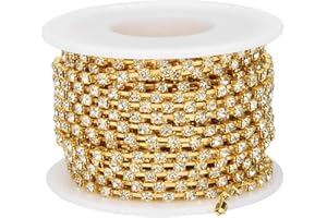 HOTANJI Diamante Trim 10 Yards 2.8mm Fringe Trim with Crystals Crafts Rhinestone Chain,Silver Rhinestones for Clothes,Jewellery Making, Belt,Wedding Dress Decoration (Golden Chain)
