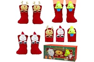 ASSUGO 3 Paar Weihnachtssocken Kinder Antirutschsocken, Warme Socken Kleine Geschenke Adventskalender, Weihnachtssocken Baby, Junge und Mädchen (2-12 Jahre)