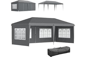 Outsunny Carpa Plegable 6x3 m, Pop-up, con 4 Laterales Desmontables, Cenador de Jardín con 4 Ventanas Visibles y Bolsa de Transporte, Impermeable, Anti-UV, Gazebo para Camping, Fiestas, Exterior Gris