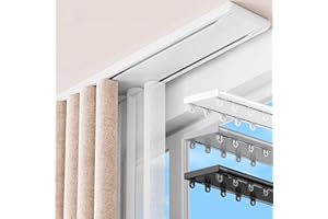 GENERIC Sistema De Riel De Cortina Doble Aluminio Rieles De Cortina De Techo con Rodillos Silenciosos Cualquier Espacio Apto para Cortinas Transparentes Y Opacas(White,3.0m)