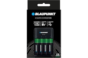 Blaupunkt Standard Cargador USB para 1-4 Pilas Recargables AA/AAA, 8-10 de Tiempo de Carga, 4 Pilas Recargables Blaupunkt Incluidas