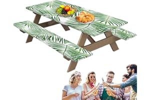 Monozoz Picnic Table with Bench Covers, Picnic Table, 3-Piece Set Picnic Table Covers, Picnic Bench Covers, Beautiful Waterproof Elastic Tablecloths for Tables, Parties,