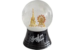 VIENNA SNOWGLOBE Schneekugel Echtglaskugel - Fast wie echter Schnee Motiv: Steffl & Riesenrad, 4 cm