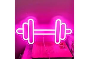 HFHUNGKEONG Letrero de neón para gimnasio, luz LED de neón con mancuernas para decoración de gimnasio en casa, letrero de neón rosa regulable para decoración de pared, decoración de gimnasio, letrero de neón