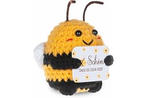 WenmthG Kleines Dankeschön Geschenk Gestrickte Positive Biene Deutsch Glücksbringer für Frauen Männer Freunde Kollegen und Famili, Bee Happy Biene Positive Kartoffel Deutsch Ersatz - 1 St