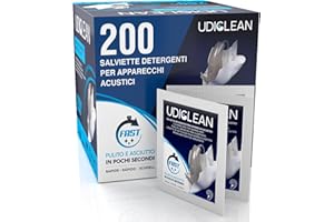 UDIVITA 200 toallitas Desechables húmedas Udiclean para la Limpieza Diaria de audífonos y Dispositivos cocleares Su fórmula Suave Elimina la Grasa y el Sudor