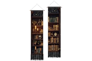 PLIGREAT 2 Pack Vintage Bookshelf Tapestry with Tassel Classic Library Wall Tapestry Vertical Wall Hanging for Dorm Bedroom Living Room Long Narrow Wall Hanging Home Decor