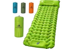LVNRIDS Materassino Campeggio Gonfiabile, Materassino autogonfiabile Spessore 10 cm con Cuscin Materasso gonfiabile Pompa Incorporata per Campeggio Backpackers Trekking Alpinismo Viaggio Verde Chiaro