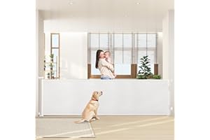 HollyHOME Retractable Stair Gate 300cm Extra Wide One-Hand Operation Baby Gate Safety Gate for Baby and Pets Indoor & Outdoor,White