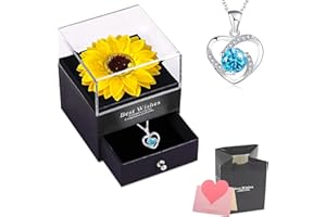 NEWUPZSI Scatola Regalo Fatta a Mano con Girasole conservate, Confezione Regalo di Gioielli in Girasole con Collana, Regali San Valentino per lei - Festa della Mamma/Anniversario/Compleanno per Donne