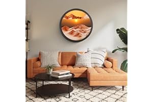 OLYWEI 23.6'' Moving Sand Art Picture Round Glass 3D Deep Sea Sandscape Room Decoration, Glass Crafts Solid Wood Frame, Relaxing Mood Home Office Work Wall Art Decor（Yellow）